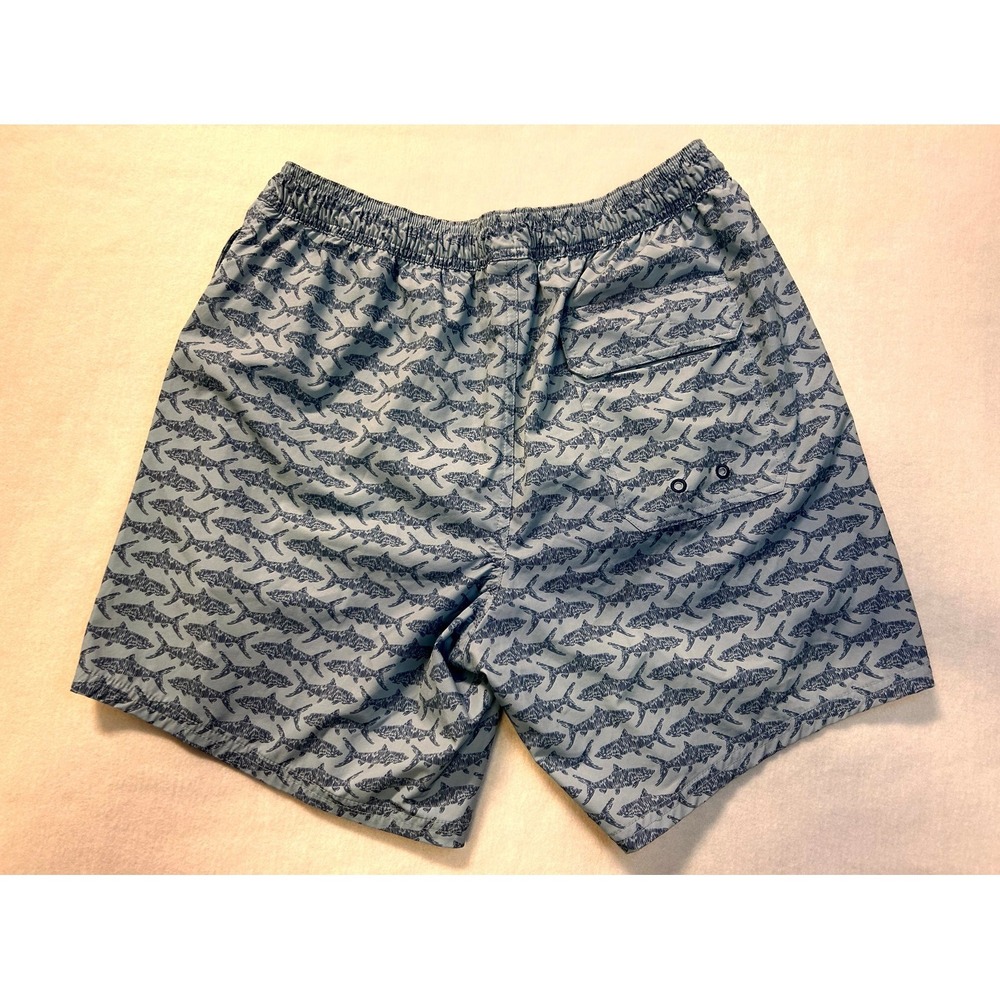 Vineyard Vines Shark Print Swim Trunks Mesh Lined Drawstring 7" Men's Medium - Picture 9 of 13